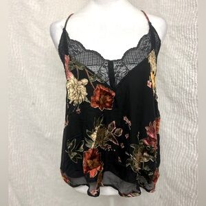ASTR The Label Black Tank Velvet Flowers Lace Floral Size Small Cami Top
